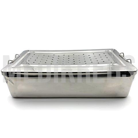 Stainless Steel Sterilization Tray w/ Perforated Lid 14'' x 8'' x 4'' (35 x 20 x 10 cm)