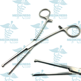 2 Pcs Kocher Hemostatic Forceps Serrated w/ 1 x 2 Teeth Curved & Straight 16 cm