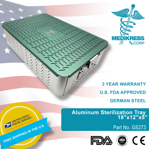 Aluminum Sterilization Tray Case 18"x12"x5" (45 x 30 x 12 cm) Surgical