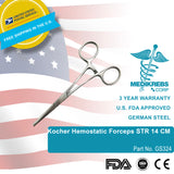 Kocher Hemostatic Forceps Straight Serrated Jaws 1 x 2 Teeth 14 cm