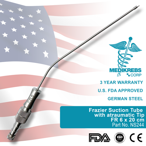 Frazier Suction Tube with atraumatic Tip FR 6 x 20 cm Surgical Instruments