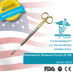 Medikrebs Parametrium Scissors Curved Gold Handle 25 cm German Steel