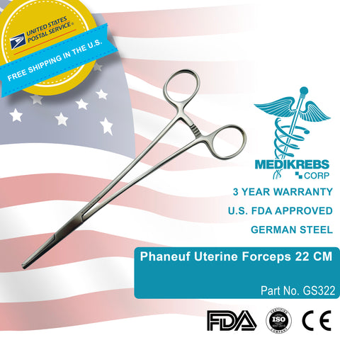 Medikrebs Phaneuf Uterine Forceps 22 CM German Steel