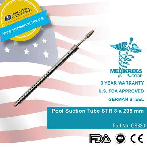 Medikrebs Pool Suction Tube Straight 8 mm x 24 cm Surgical Instruments