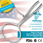 Pelvic Forceps maximum open 16 cm x 38 cm length with pointed balls tip Surgical